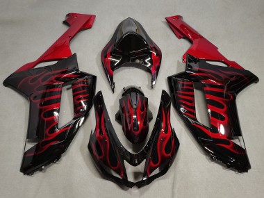 Buy 2007-2008 Kawasaki ZX6R Motorcycle Fairings - Black Red Flame UK