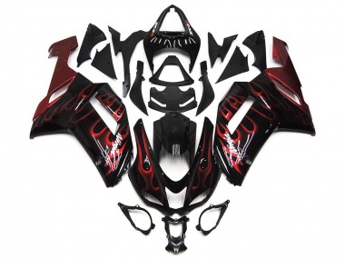 Buy 2007-2008 Kawasaki ZX6R Motorcycle Fairings - Black White Red Flame UK