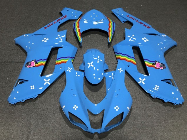 2007-2008 Kawasaki ZX6R Motorcycle Fairings - Light Blue Rainbow UK