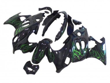 Buy 2004-2006 Suzuki GSX600F/GSX750F Motorcycle Fairings - Glossy Black Green Flame UK