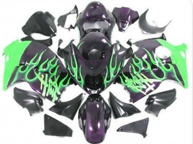 Buy 1996-2007 Suzuki GSXR 1300 Hayabusa Motorcycle Fairings - Glossy Black Green Flame UK