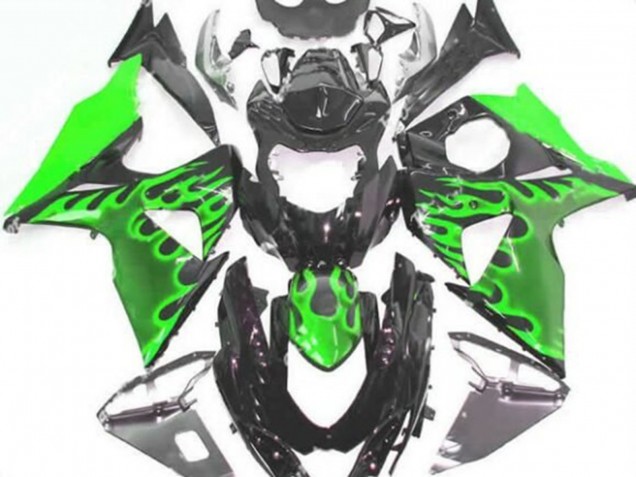 2009-2016 Suzuki GSXR 1000 Motorcycle Fairings - Glossy Black Green Flame UK