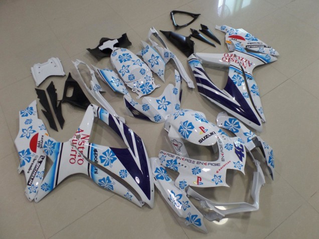 2008-2010 Suzuki GSXR 600 / GSXR 750 Motorcycle Fairings - White Blue Flower Red Nastro Azzurro UK