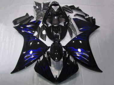 Buy 2012-2014 Yamaha YZF 1000 R1 Motorcycle Fairings - Glossy Black Blue Flame UK