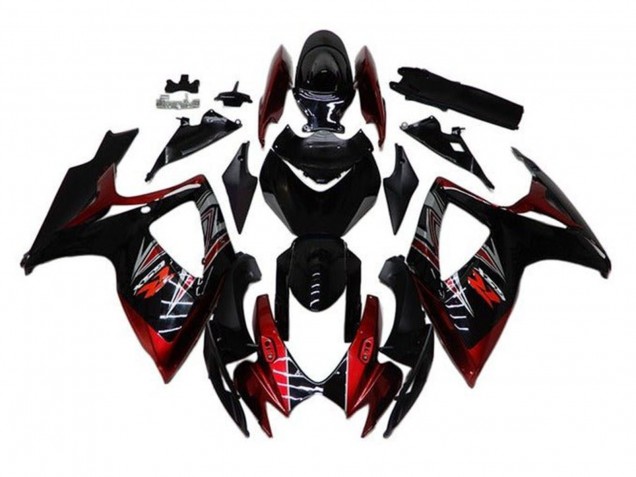 2006-2007 Suzuki GSXR 600 / GSXR 750 Motorcycle Fairings - Glossy Black Red UK