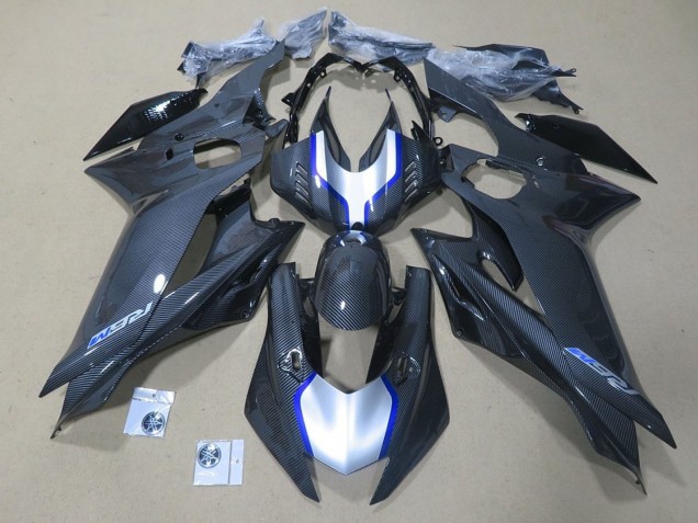 2017-2025 Yamaha YZF R6 Motorcycle Fairings - Silver Blue Black Faux Carbon Fiber UK