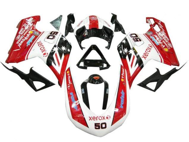 2007-2014 Ducati 848 1098 1198 Motorcycle Fairings - White Red Glossy Black Valsir Xerox 50 UK