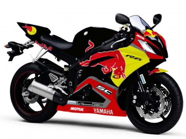 2006-2007 Yamaha YZF R6 Motorcycle Fairings - Glossy Black Yellow Red Bull Motul UK