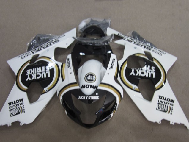 2004-2005 Suzuki GSXR 600 Motorcycle Fairings - White Black Lucky Strike Motul UK