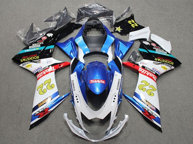 2011-2024 Suzuki GSXR 600 Motorcycle Fairings - Blue White Red Black Rockstar 22 UK