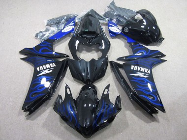 Buy 2007-2008 Yamaha YZF R1 Motorcycle Fairings - Glossy Black Blue Flame UK