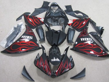 Buy 2012-2014 Yamaha YZF R1 Motorcycle Fairings - Glossy Black Red Flame UK