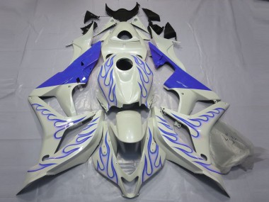 Blue Flame on White 07-08 CBR600RR Motorcycle Fairing