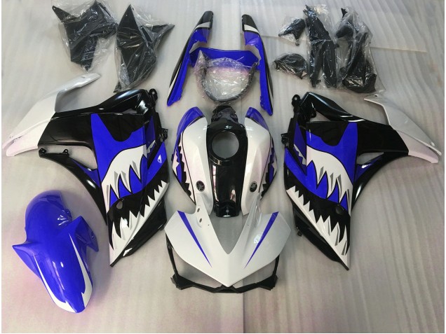 Blue and White Shark 15-18 R3 Motorcycle Fairing