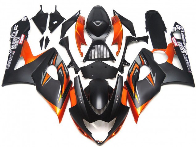 Custom Matte and Gloss Black and Orange 05-06 GSXR 1000 Motorcycle Fairing Custom Matte and Gloss Black and Orange 05-06 GSXR 1000 Motorcycle Fairing