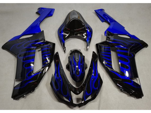 Gloss Black & Blue Flame 07-08 ZX6R Motorcycle Fairing Gloss Black & Blue Flame 07-08 ZX6R Motorcycle Fairing