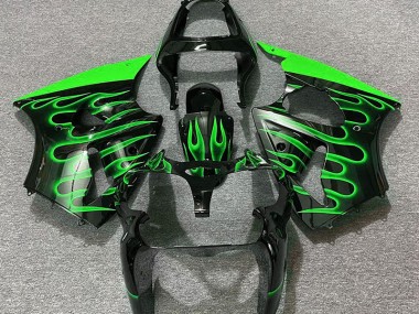 Gloss Black & Green Flame 00-02 ZX6R Motorcycle Fairing