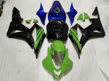 Gloss Black & Green and Blue Accents 07-08 CBR600RR Motorcycle Fairing