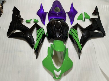 Gloss Black & Green and Purple Accents 07-08 CBR600RR Motorcycle Fairing