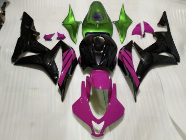 Gloss Black & Pink and Green Accents 07-08 CBR600RR Motorcycle Fairing