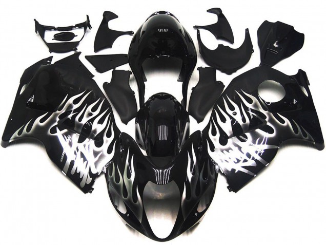 Gloss Black with Silver Flames 97-07 GSXR 1300 Hayabusa Motorcycle Fairing Gloss Black with Silver Flames 97-07 GSXR 1300 Hayabusa Motorcycle Fairing