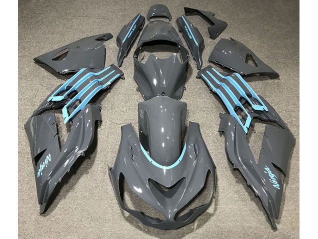 Gloss Grey & Light Blue 12-21 ZX14R Motorcycle Fairing Gloss Grey & Light Blue 12-21 ZX14R Motorcycle Fairing