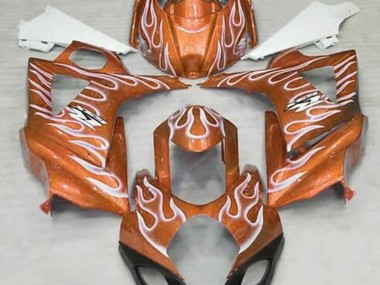 Gloss Orange and White Flame 07-08 GSXR 1000 Motorcycle Fairing