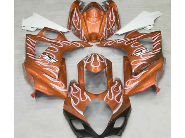 Gloss Orange and White Flame 07-08 GSXR 1000 Motorcycle Fairing