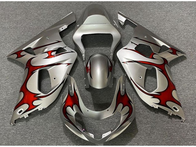 Gloss Silver & Red 01-03 GSXR 600-750 Motorcycle Fairing Gloss Silver & Red 01-03 GSXR 600-750 Motorcycle Fairing