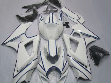 Gloss White Blue Pin Stripe 07-08 GSXR 1000 Motorcycle Fairing