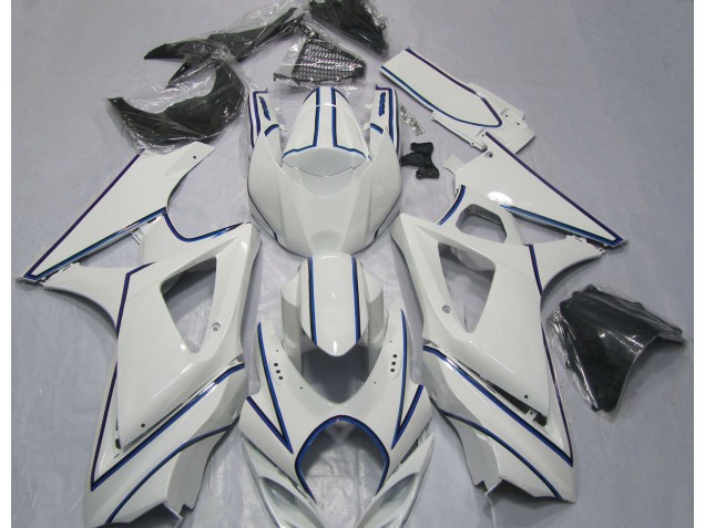 Gloss White Blue Pin Stripe 07-08 GSXR 1000 Motorcycle Fairing