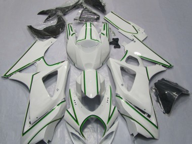 Gloss White Green Pin Stripe 07-08 GSXR 1000 Motorcycle Fairing