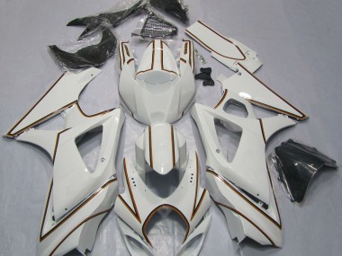 Gloss White Orange Pin Stripe 07-08 GSXR 1000 Motorcycle Fairing