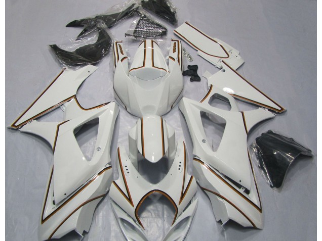 Gloss White Orange Pin Stripe 07-08 GSXR 1000 Motorcycle Fairing Gloss White Orange Pin Stripe 07-08 GSXR 1000 Motorcycle Fairing