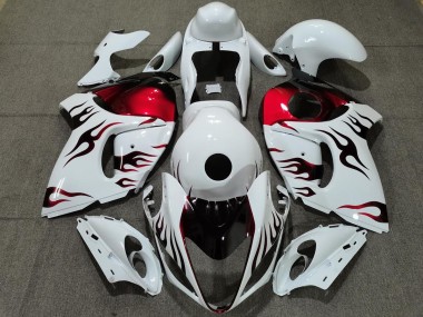 Gloss White & Red Flame 08-20 GSXR 1300 Hayabusa Motorcycle Fairing