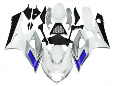 Gloss White Style with Silver Hints and Blue 05-06 GSXR 1000 Motorcycle Fairing