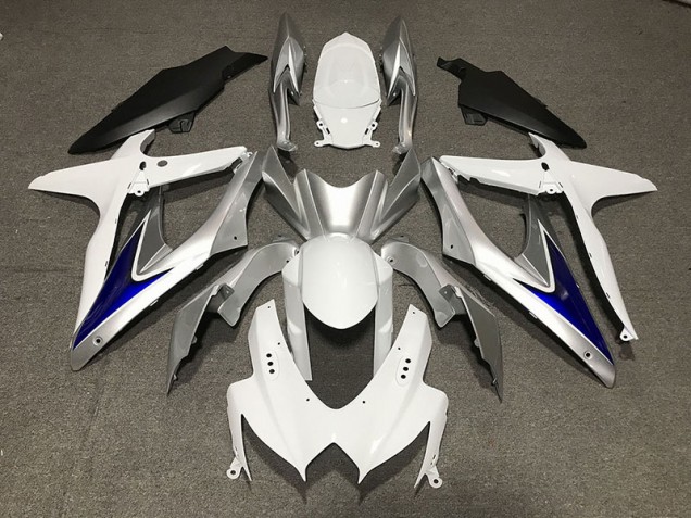 Gloss White With Silver and blue Matte Black Lower 08-10 GSXR 600-750 Motorcycle Fairing Gloss White With Silver and blue Matte Black Lower 08-10 GSXR 600-750 Motorcycle Fairing