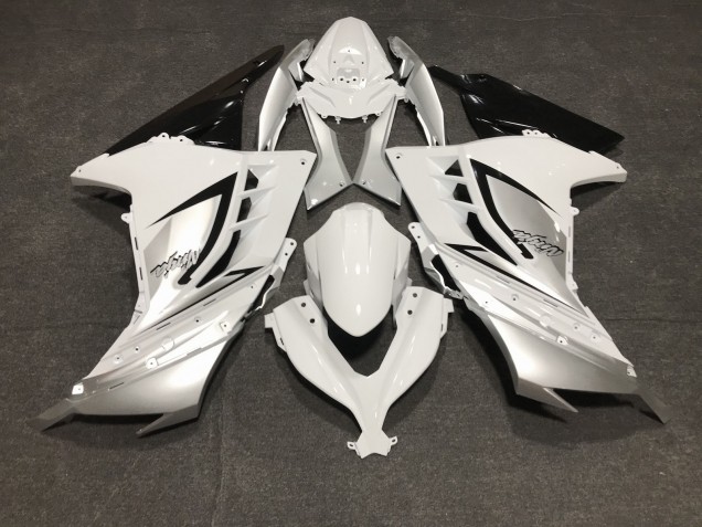 Gloss White and Silver 13-18 Ninja 300 Motorcycle Fairing