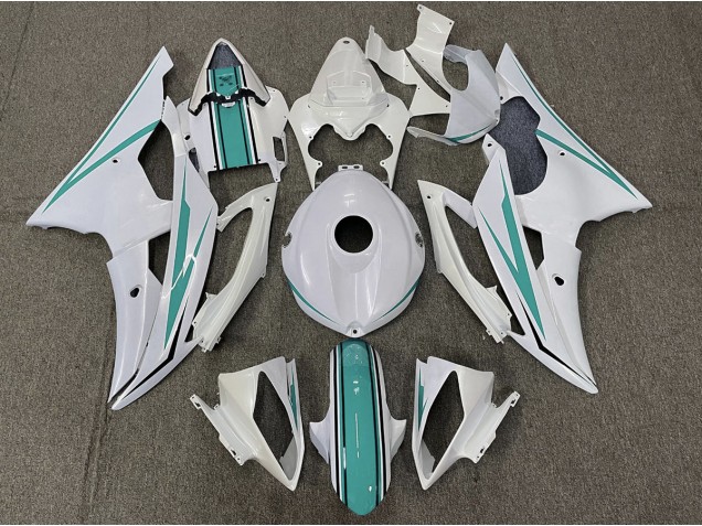 Gloss White and Teal 08-16 R6 Motorcycle Fairing Gloss White and Teal 08-16 R6 Motorcycle Fairing