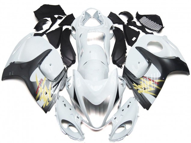 Gloss White with Silver Style 08-20 GSXR 1300 Hayabusa Motorcycle Fairing Gloss White with Silver Style 08-20 GSXR 1300 Hayabusa Motorcycle Fairing