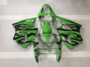 Green & Black Flame 00-02 ZX6R Motorcycle Fairing