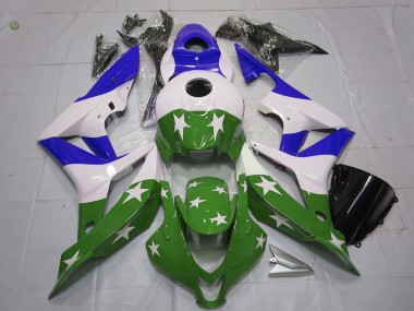 Green and Blue Stars and Stripes 07-08 CBR600RR Motorcycle Fairing