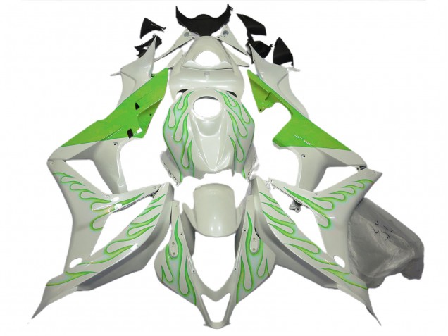 Lime Green Flame on White 07-08 CBR600RR Motorcycle Fairing