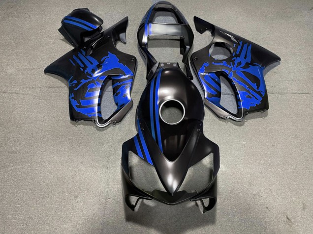Matte Black & Blue Skull 01-03 CBR600 F4i Motorcycle Fairing