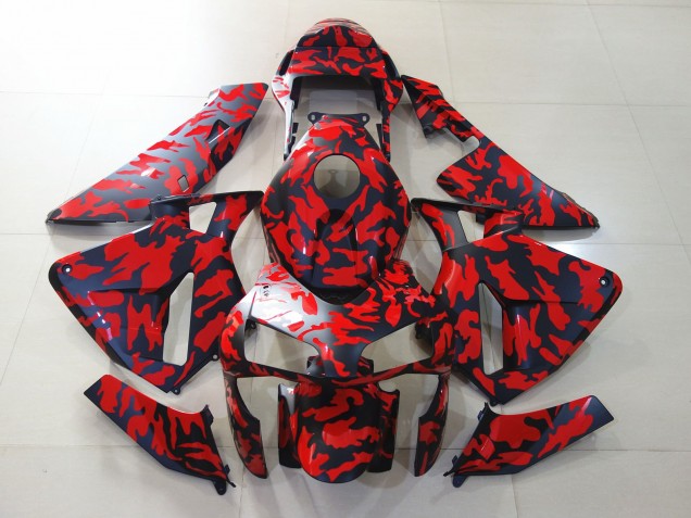 Matte Black and Red Camo 03-04 CBR600RR Motorcycle Fairing