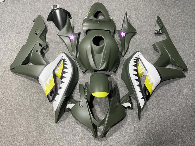 Matte Green & Yellow Shark 07-08 CBR600RR Motorcycle Fairing Matte Green & Yellow Shark 07-08 CBR600RR Motorcycle Fairing