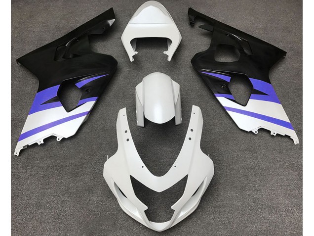 Matte White & Blue 04-05 GSXR 600-750 Motorcycle Fairing