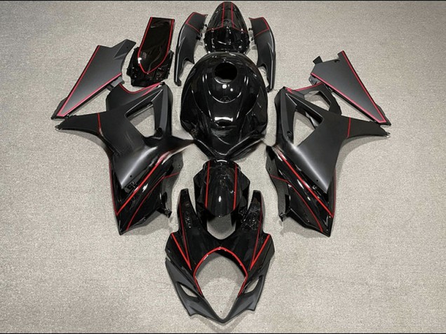 Matte and Gloss Black & Red Trim 07-08 GSXR 1000 Motorcycle Fairing Matte and Gloss Black & Red Trim 07-08 GSXR 1000 Motorcycle Fairing