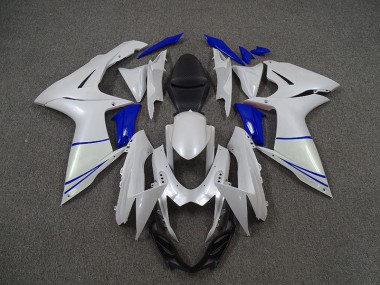 Pearl White and Dark Blue 11-24 GSXR 600-750 Motorcycle Fairing