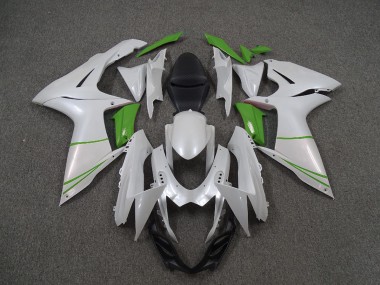 Pearl White and Green 11-24 GSXR 600-750 Motorcycle Fairing